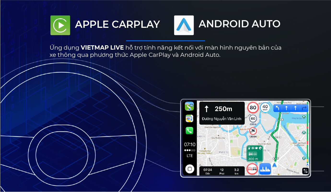 Vietmao live hỗ trợ kết nối với màn hình nguyên bản qua giao thức Apple Carplay và Android Auto