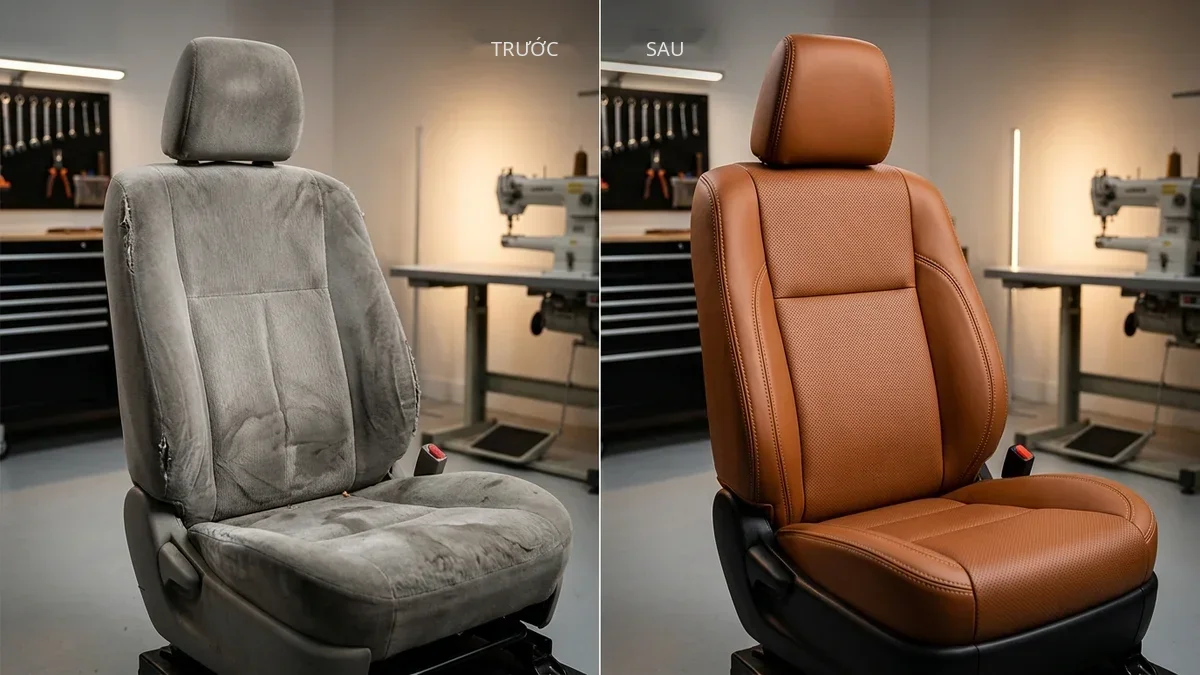 So sánh ghế xe Toyota trước và sau khi may đo bọc da Nappa bò tơ tại xưởng MORCAR Hà Nội