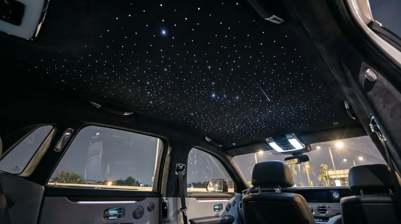 Bọc trần da lộn Alcantara và độ trần ánh sao Rolls-Royce ô tô với 600 điểm sao sợi quang rơi tại MORCAR Hà Nội