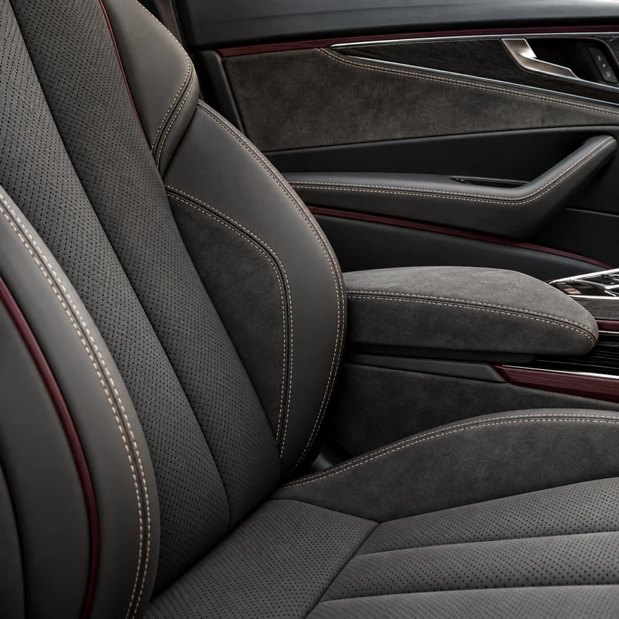 Cận cảnh đường chỉ kép trên lớp bọc ghế Audi