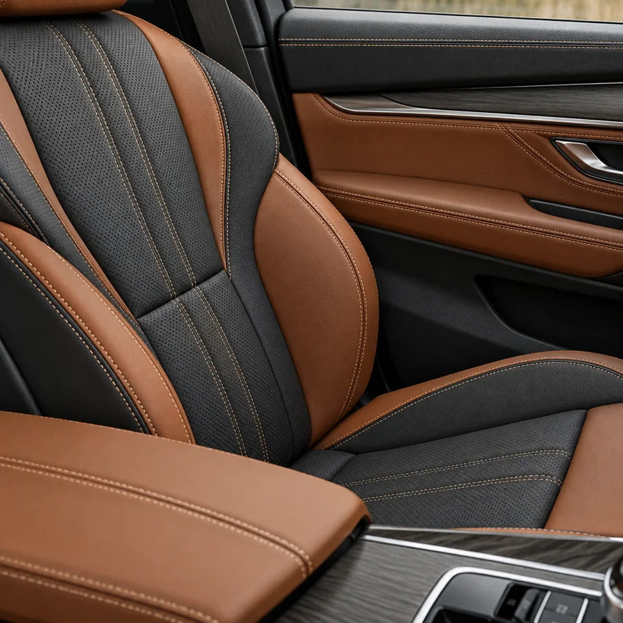 Cận cảnh đường chỉ kép trên lớp bọc ghế BMW