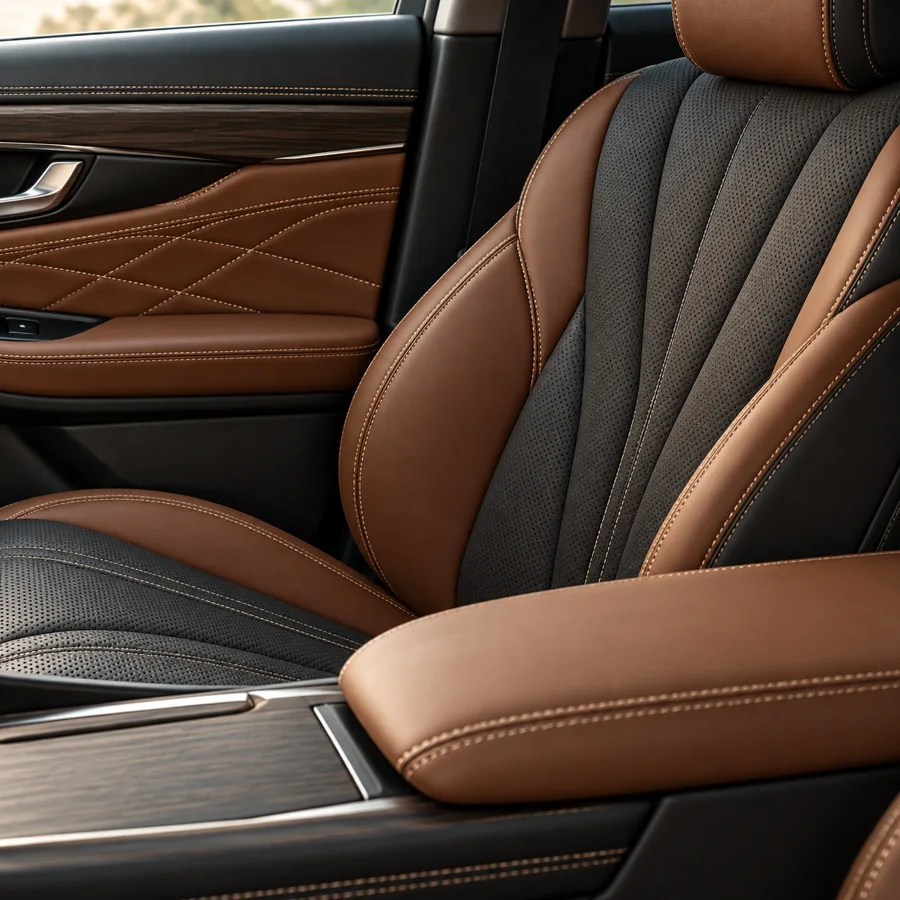Cận cảnh đường chỉ kép trên lớp bọc ghế Lexus