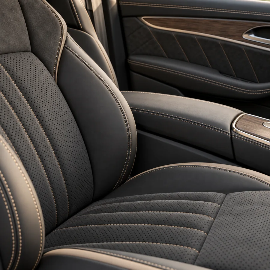Cận cảnh đường chỉ kép trên lớp bọc ghế Mercedes-Benz
