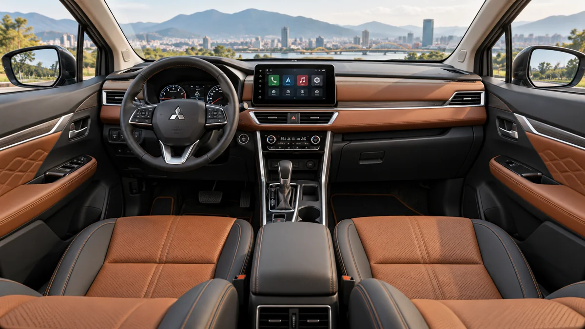 Phối cảnh nội thất Mitsubishi đen và nâu cognac