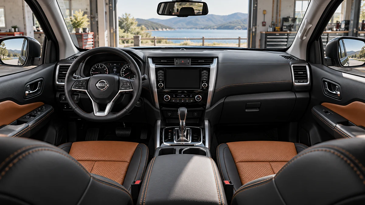 Minh họa nội thất Nissan phối ghế đen và nâu cognac