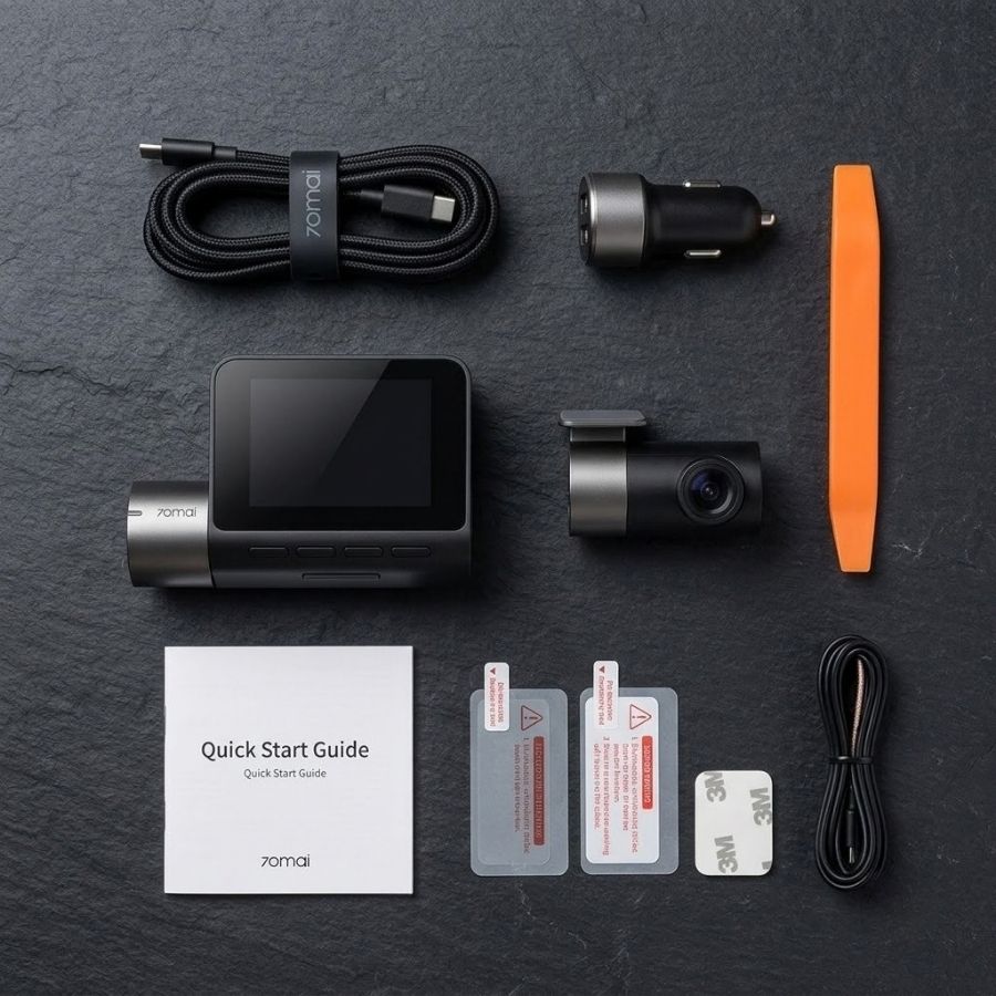 Trọn bộ phụ kiện đi kèm camera hành trình 70mai A500S trước và sau full box