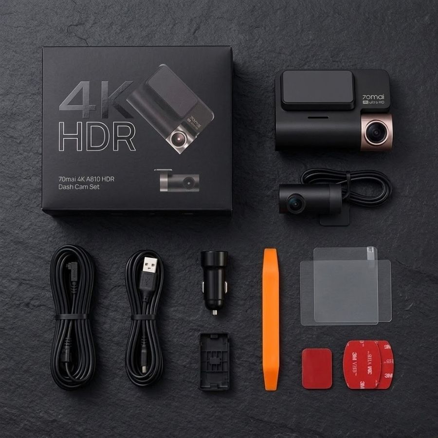 Trọn bộ phụ kiện camera hành trình 70mai A810 4K HDR trước và sau full box chính hãng